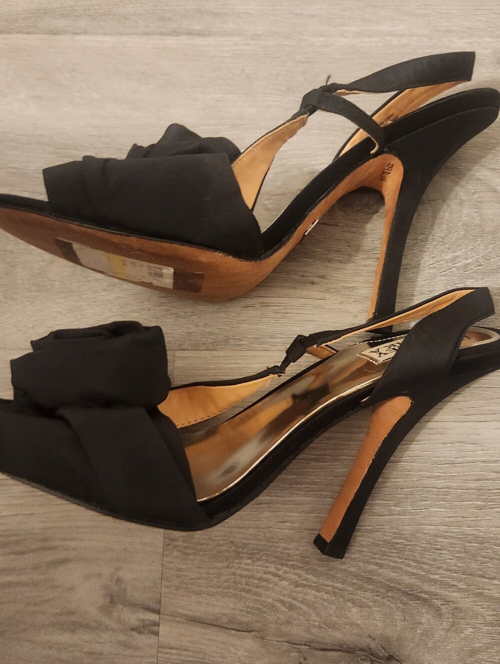 Badgley Mischka Lanah Rose Black Slingback High Heels Leather Sole - Picture 9 of 10